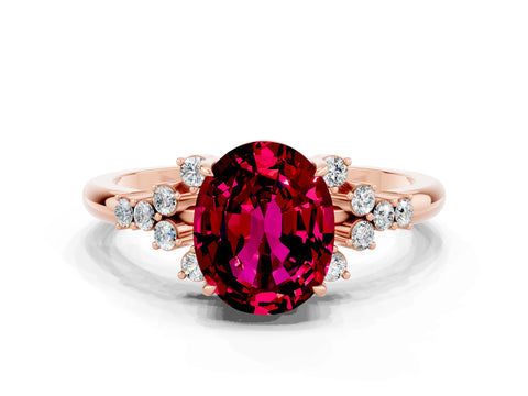 Rose gold Oval Cut Garnet Ring with Side Stones and Four-Prong Setting_72