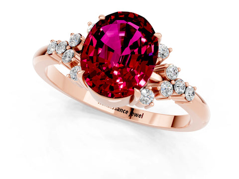 Rose gold Oval Cut Garnet Ring with Side Stones and Four-Prong Setting_73