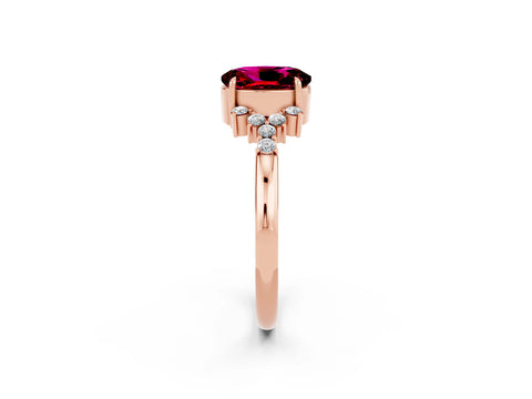 Rose gold Oval Cut Garnet Ring with Side Stones and Four-Prong Setting_74
