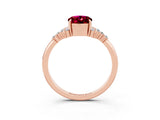 Rose gold Oval Cut Garnet Ring with Side Stones and Four-Prong Setting_75