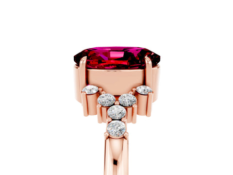 Rose gold Oval Cut Garnet Ring with Side Stones and Four-Prong Setting_77