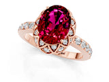 Rose gold Oval Cut Garnet Scalloped Halo Engagement Ring with Round Shared Prong Band_13