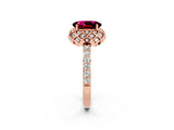 Rose gold Oval Cut Garnet Scalloped Halo Engagement Ring with Round Shared Prong Band_14
