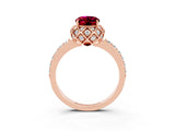 Rose gold Oval Cut Garnet Scalloped Halo Engagement Ring with Round Shared Prong Band_15