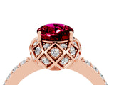 Rose gold Oval Cut Garnet Scalloped Halo Engagement Ring with Round Shared Prong Band_16
