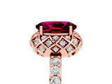 Rose gold Oval Cut Garnet Scalloped Halo Engagement Ring with Round Shared Prong Band_17