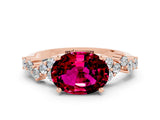 Rose gold Oval Cut Garnet Scattered Round Accent Ring with Prong Setting_12