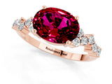 Rose gold Oval Cut Garnet Scattered Round Accent Ring with Prong Setting_13