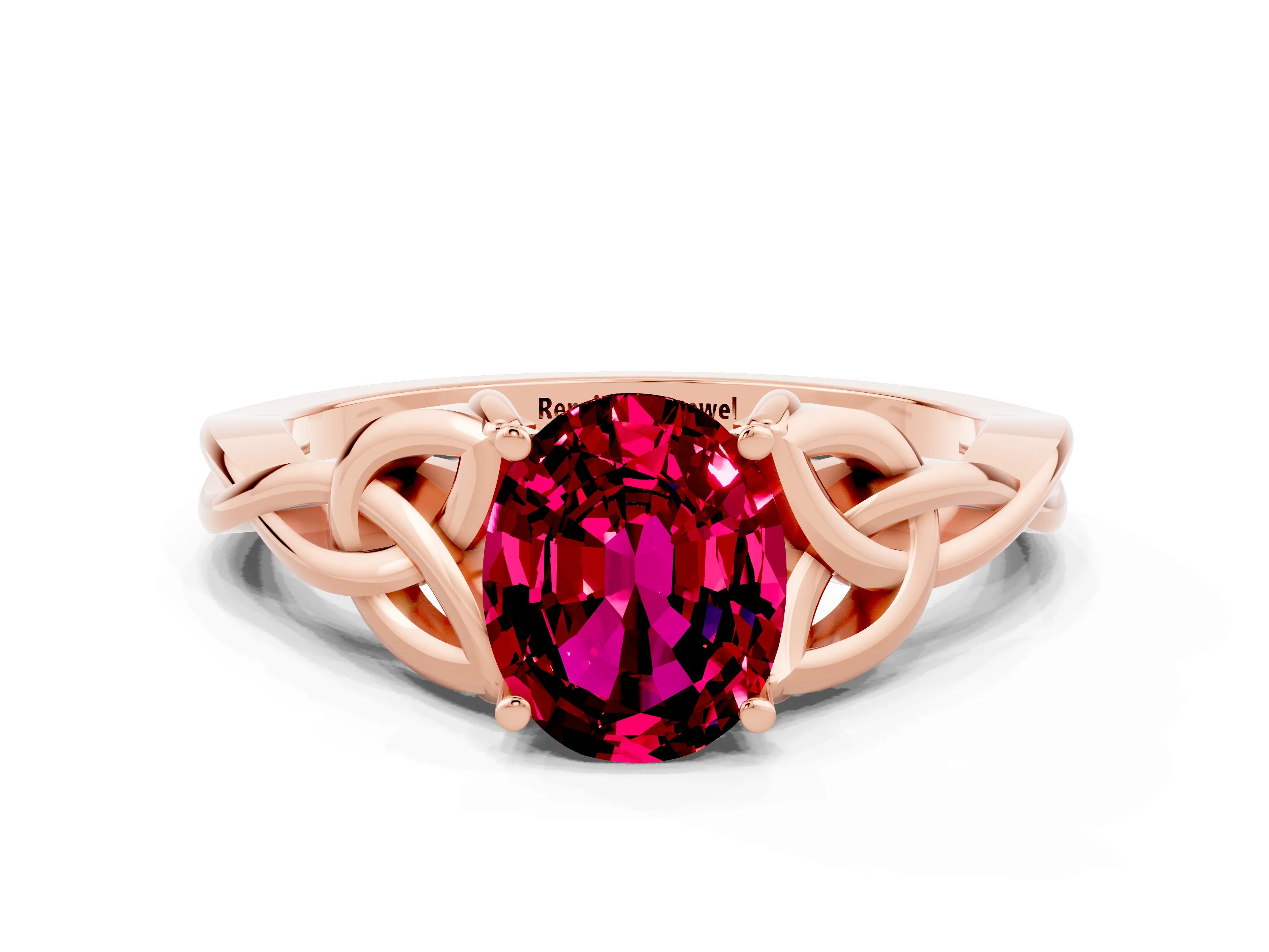 Rose gold Oval Cut Garnet Solitaire Celtic Knot Ring with Four-Prong Setting_12
