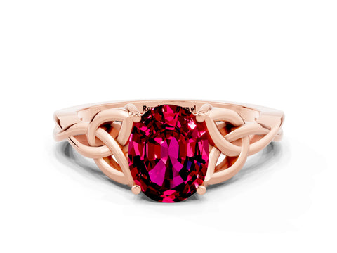 Rose gold Oval Cut Garnet Solitaire Celtic Knot Ring with Four-Prong Setting_12