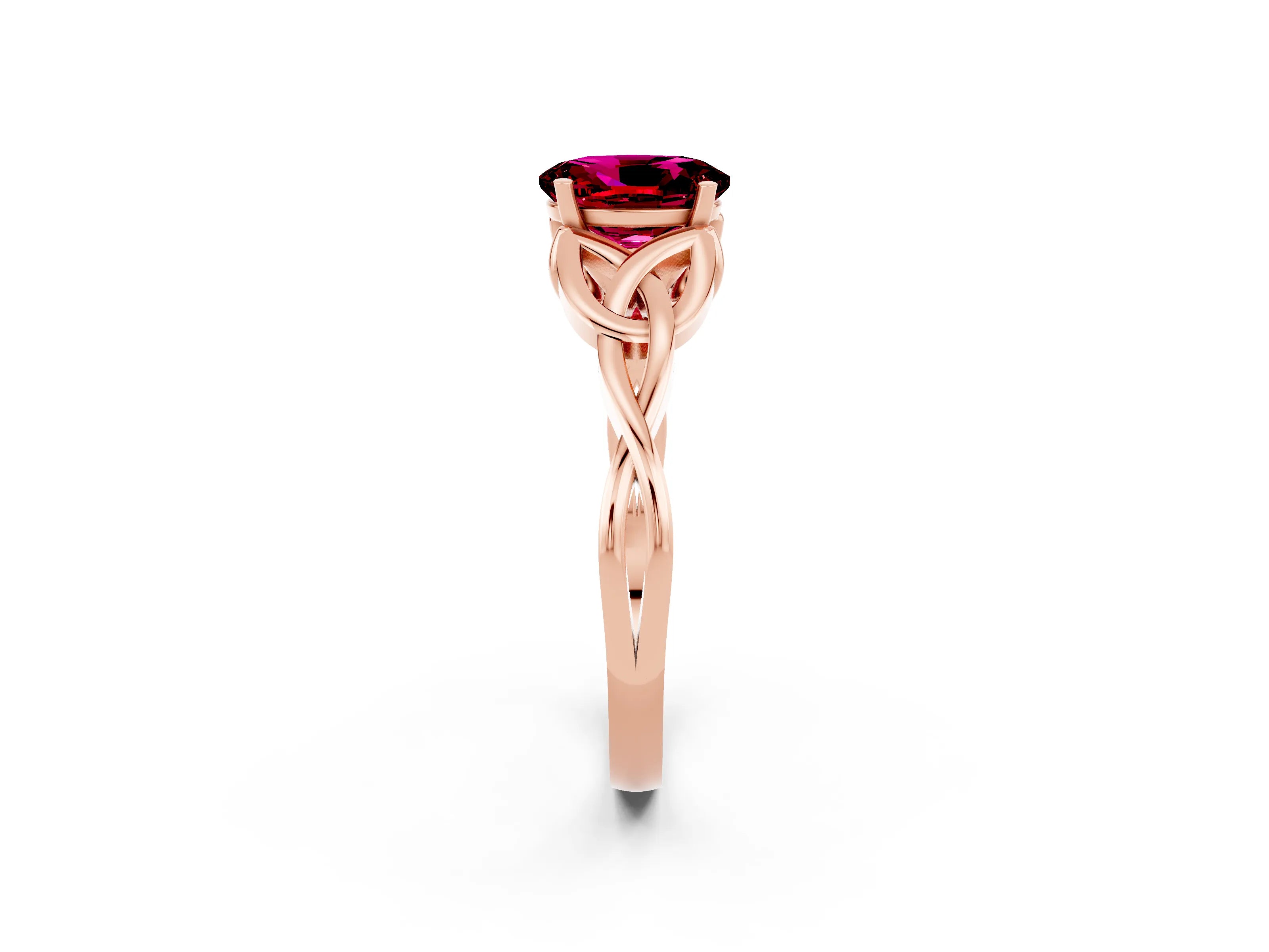 Rose gold Oval Cut Garnet Solitaire Celtic Knot Ring with Four-Prong Setting_14