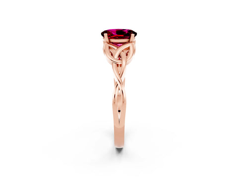 Rose gold Oval Cut Garnet Solitaire Celtic Knot Ring with Four-Prong Setting_14