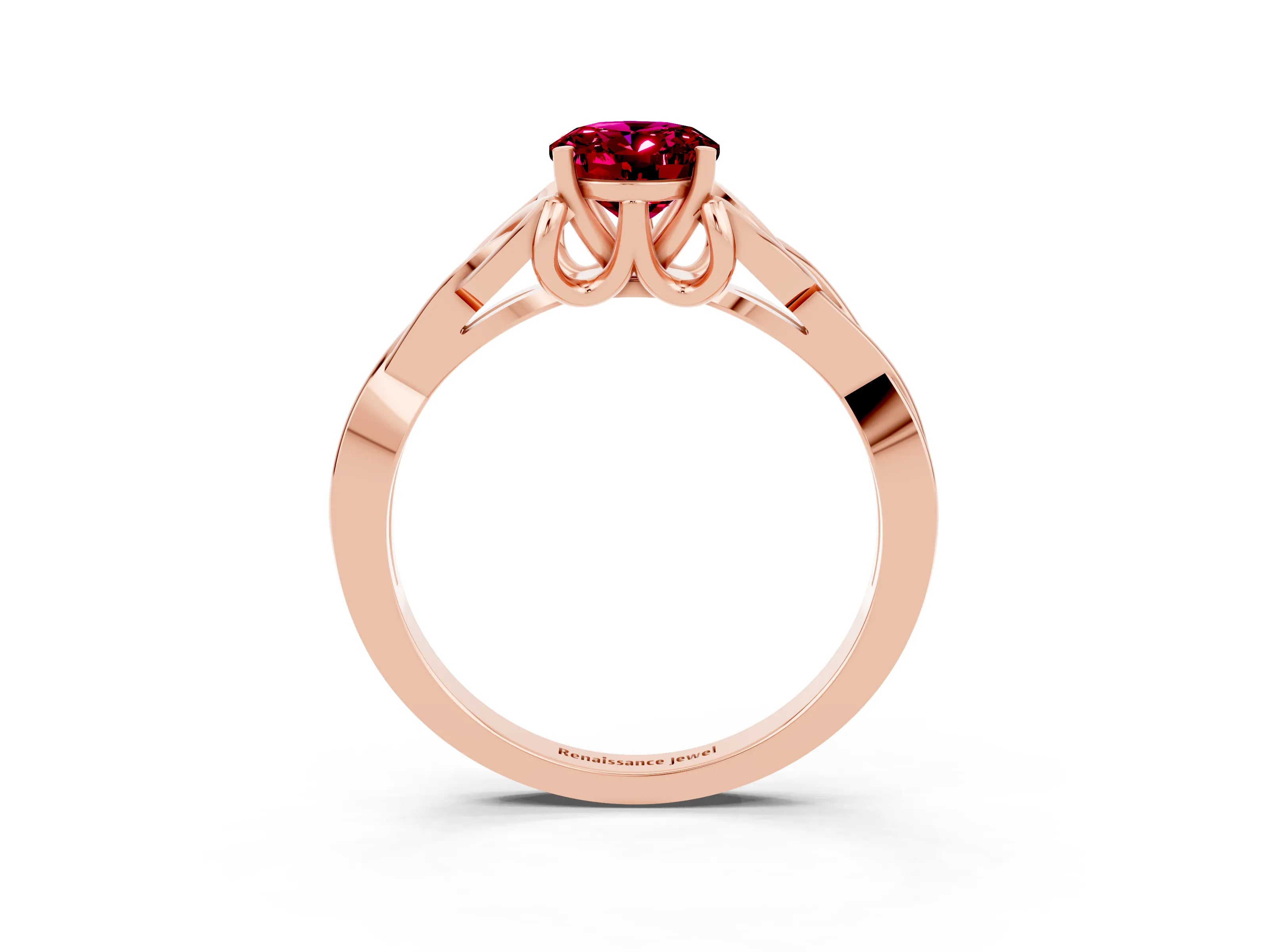 Rose gold Oval Cut Garnet Solitaire Celtic Knot Ring with Four-Prong Setting_15