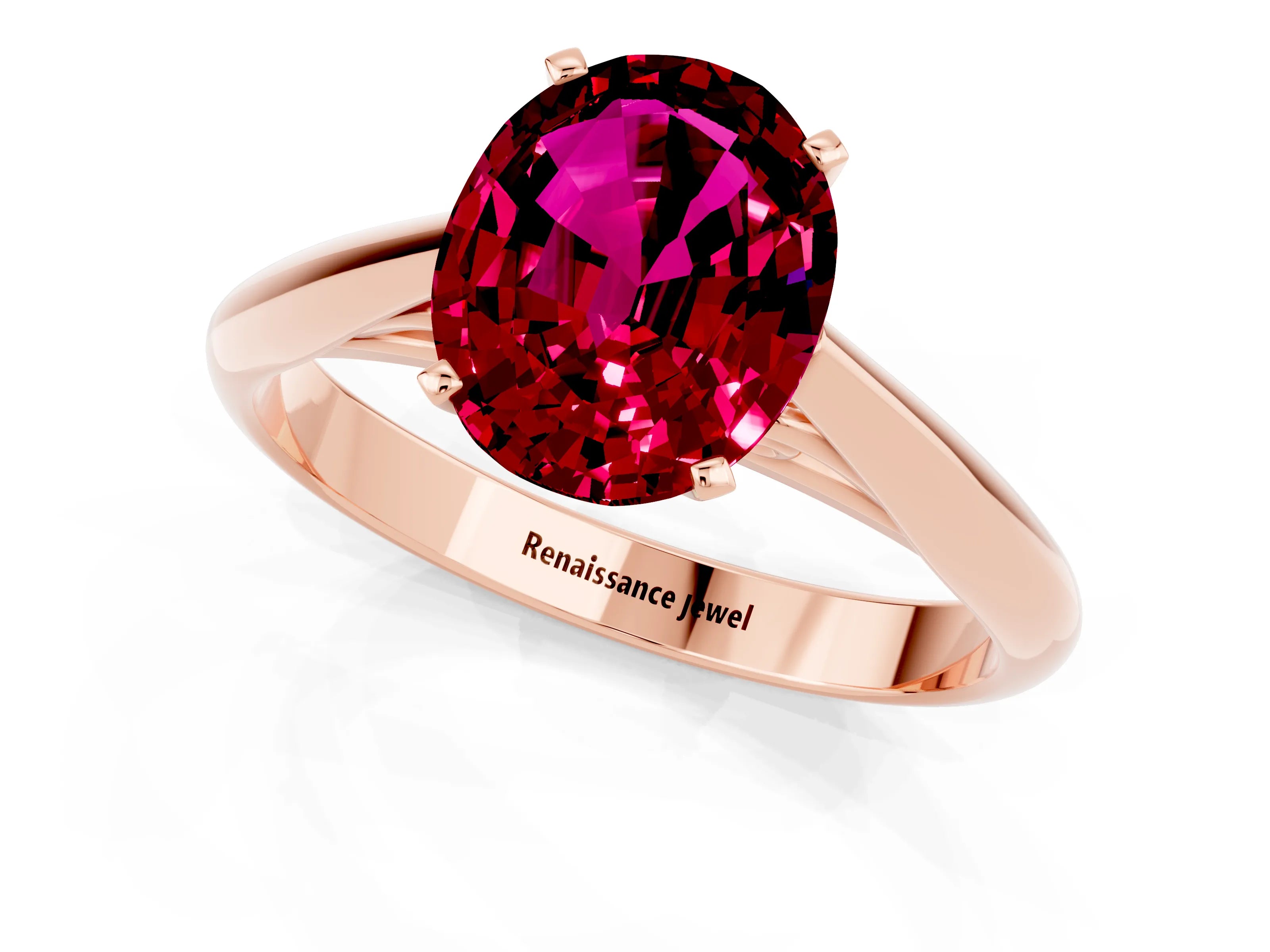 Rose gold Oval Cut Garnet Solitaire Engagement Ring with Cathedral Setting and Four-Prong Mount_13