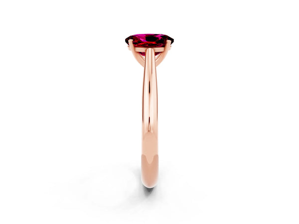 Rose gold Oval Cut Garnet Solitaire Engagement Ring with Cathedral Setting and Four-Prong Mount
