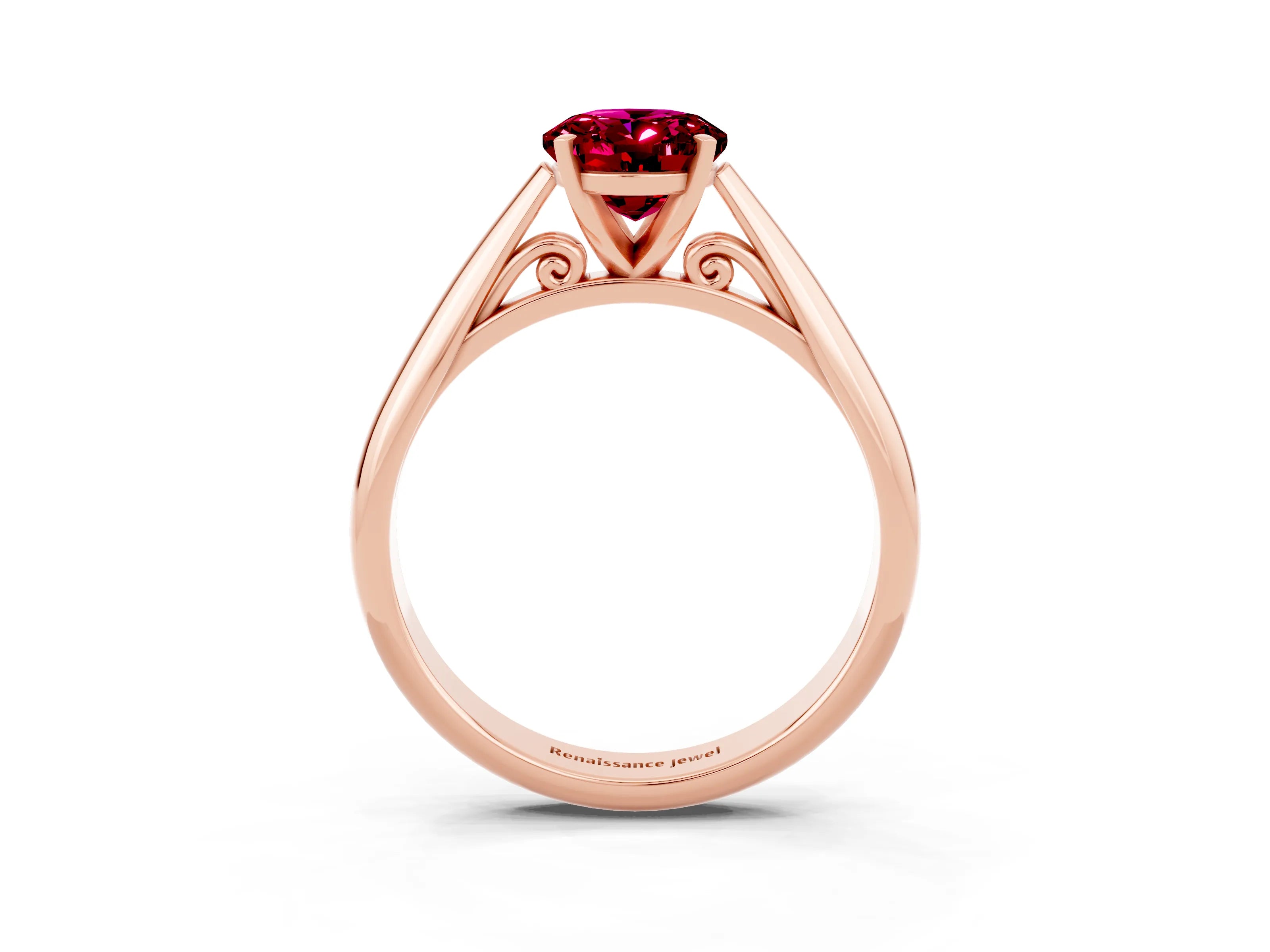 Rose gold Oval Cut Garnet Solitaire Engagement Ring with Cathedral Setting and Four-Prong Mount_15