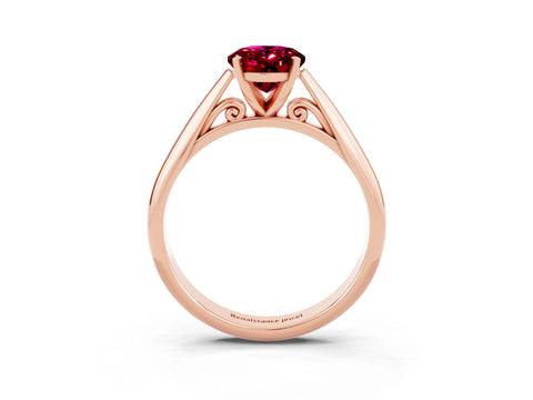 Rose gold Oval Cut Garnet Solitaire Engagement Ring with Cathedral Setting and Four-Prong Mount_15