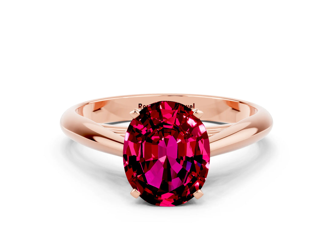 Rose gold Oval Cut Garnet Solitaire Engagement Ring with Cathedral Setting and Four-Prong Mount_66