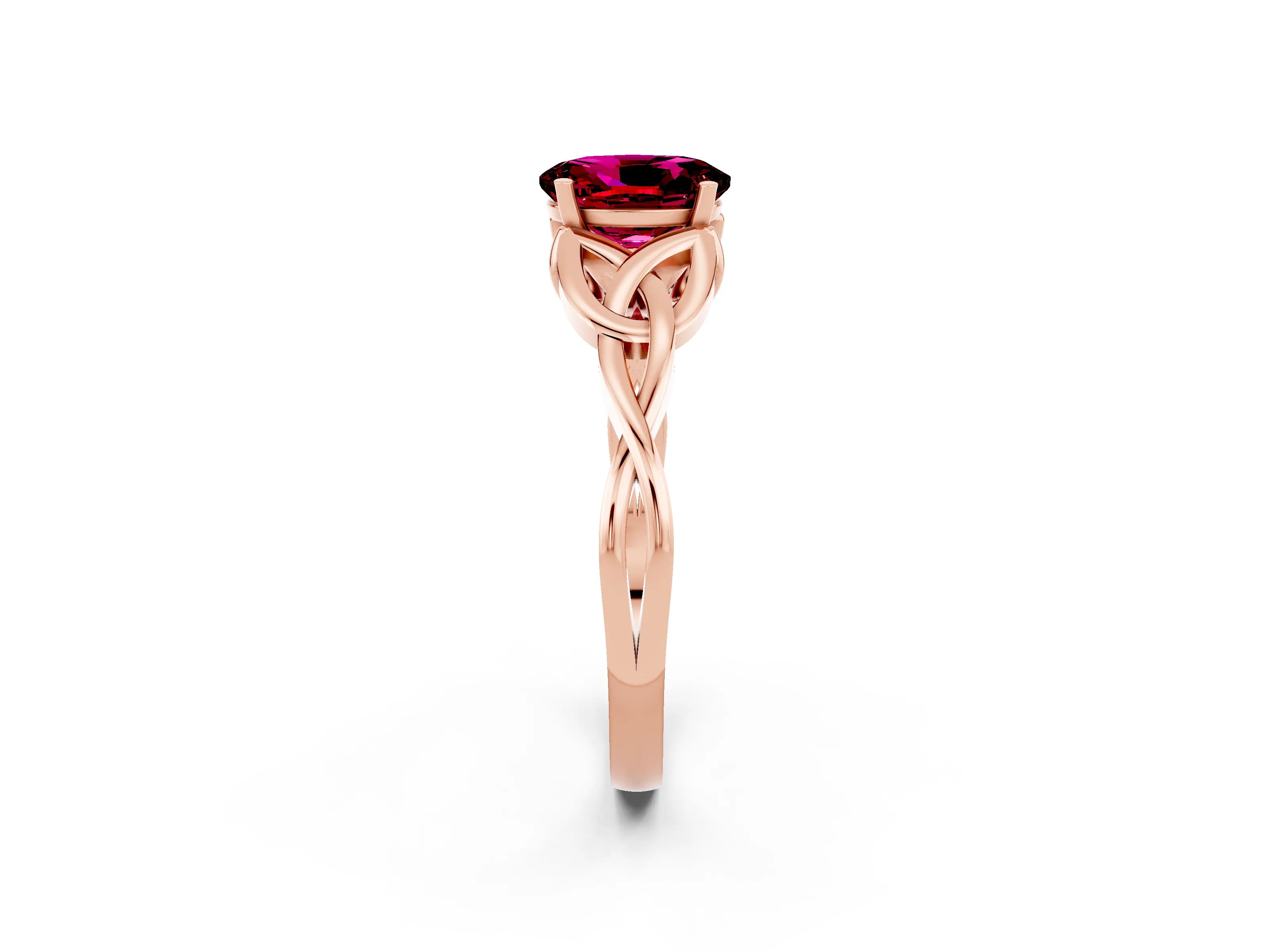 Rose gold Oval Cut Garnet Solitaire Engagement Ring with Celtic Knot Band and Four-Prong Setting_2