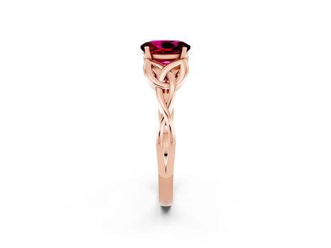 Rose gold Oval Cut Garnet Solitaire Engagement Ring with Celtic Knot Band and Four-Prong Setting_2