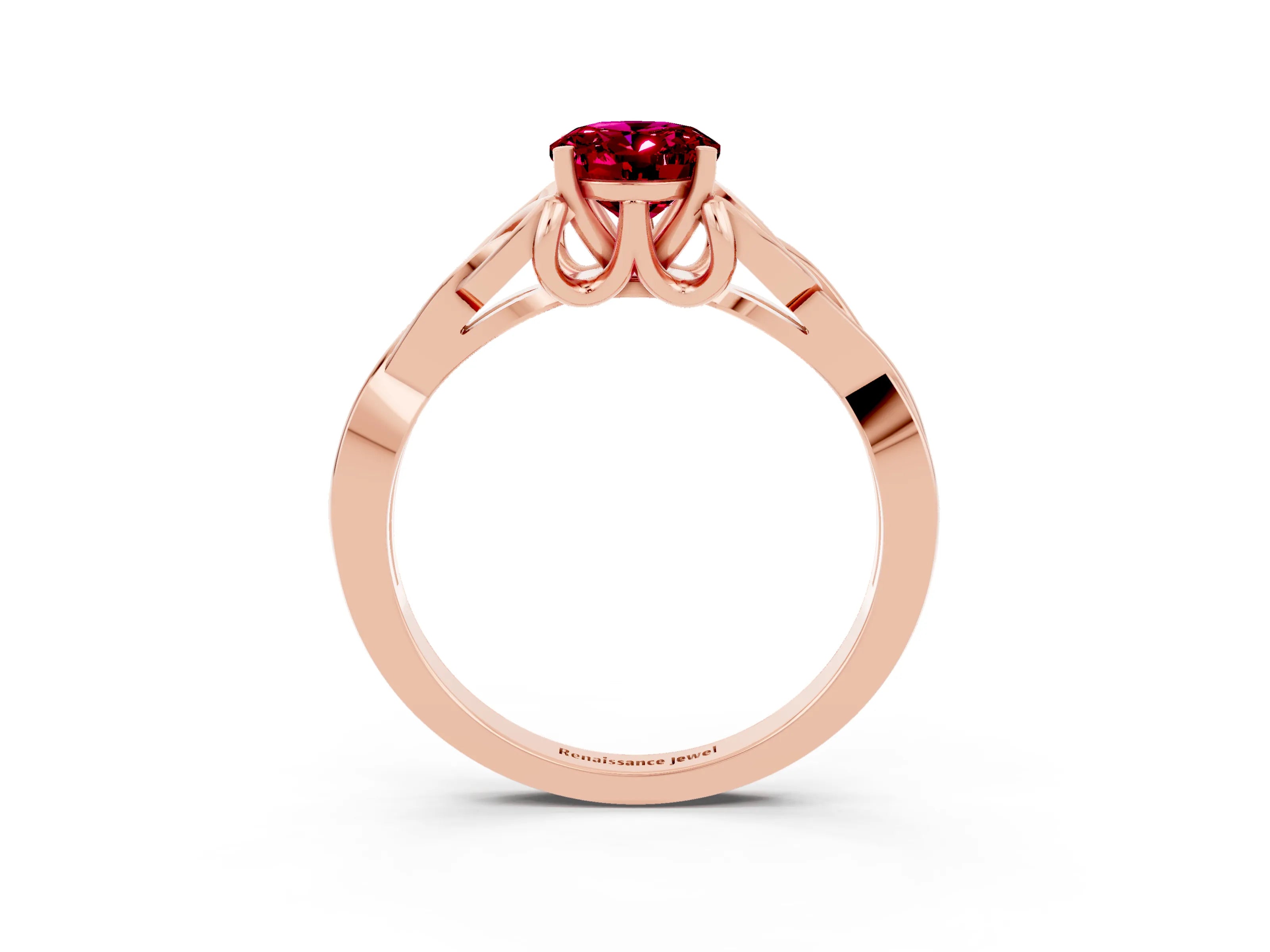 Rose gold Oval Cut Garnet Solitaire Engagement Ring with Celtic Knot Band and Four-Prong Setting_3