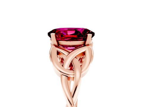 Rose gold Oval Cut Garnet Solitaire Engagement Ring with Celtic Knot Band and Four-Prong Setting_5
