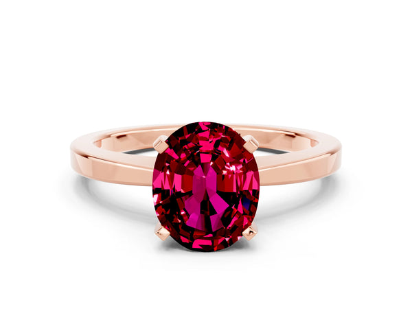 Rose gold Oval Cut Garnet Solitaire Engagement Ring with Classic Band and Four-Prong Setting