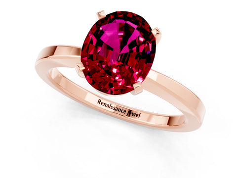 Rose gold Oval Cut Garnet Solitaire Engagement Ring with Classic Band and Four-Prong Setting_25