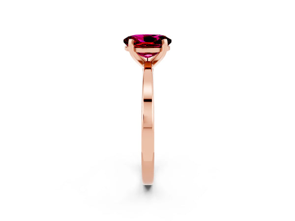 Rose gold Oval Cut Garnet Solitaire Engagement Ring with Classic Band and Four-Prong Setting