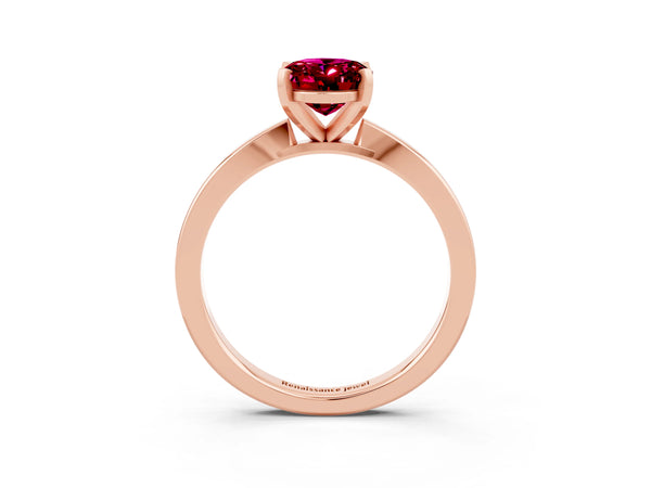 Rose gold Oval Cut Garnet Solitaire Engagement Ring with Classic Band and Four-Prong Setting