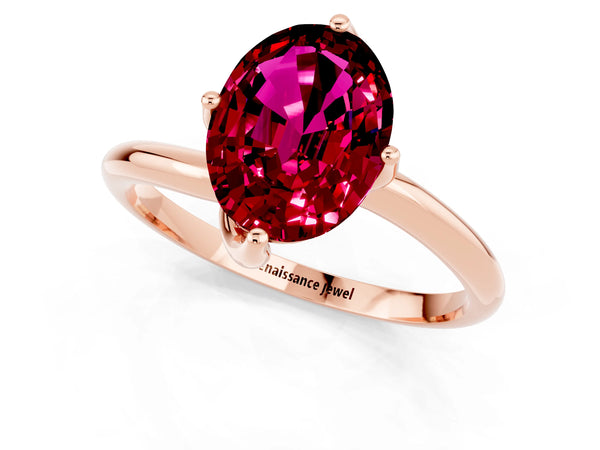 Rose gold Oval Cut Garnet Solitaire Engagement Ring with Four-Prong Setting and Classic Band