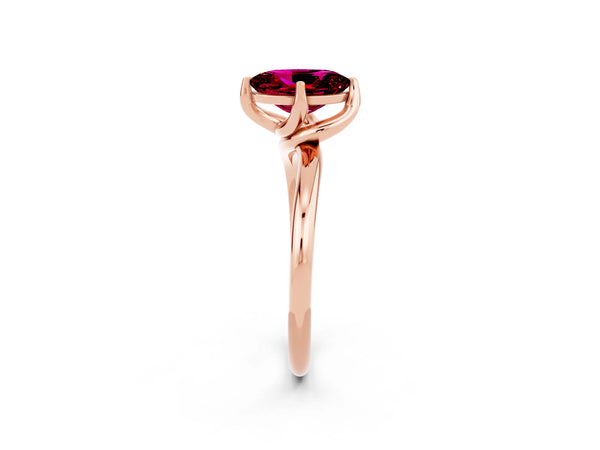 Rose gold Oval Cut Garnet Solitaire Engagement Ring with Four-Prong Setting and Classic Band