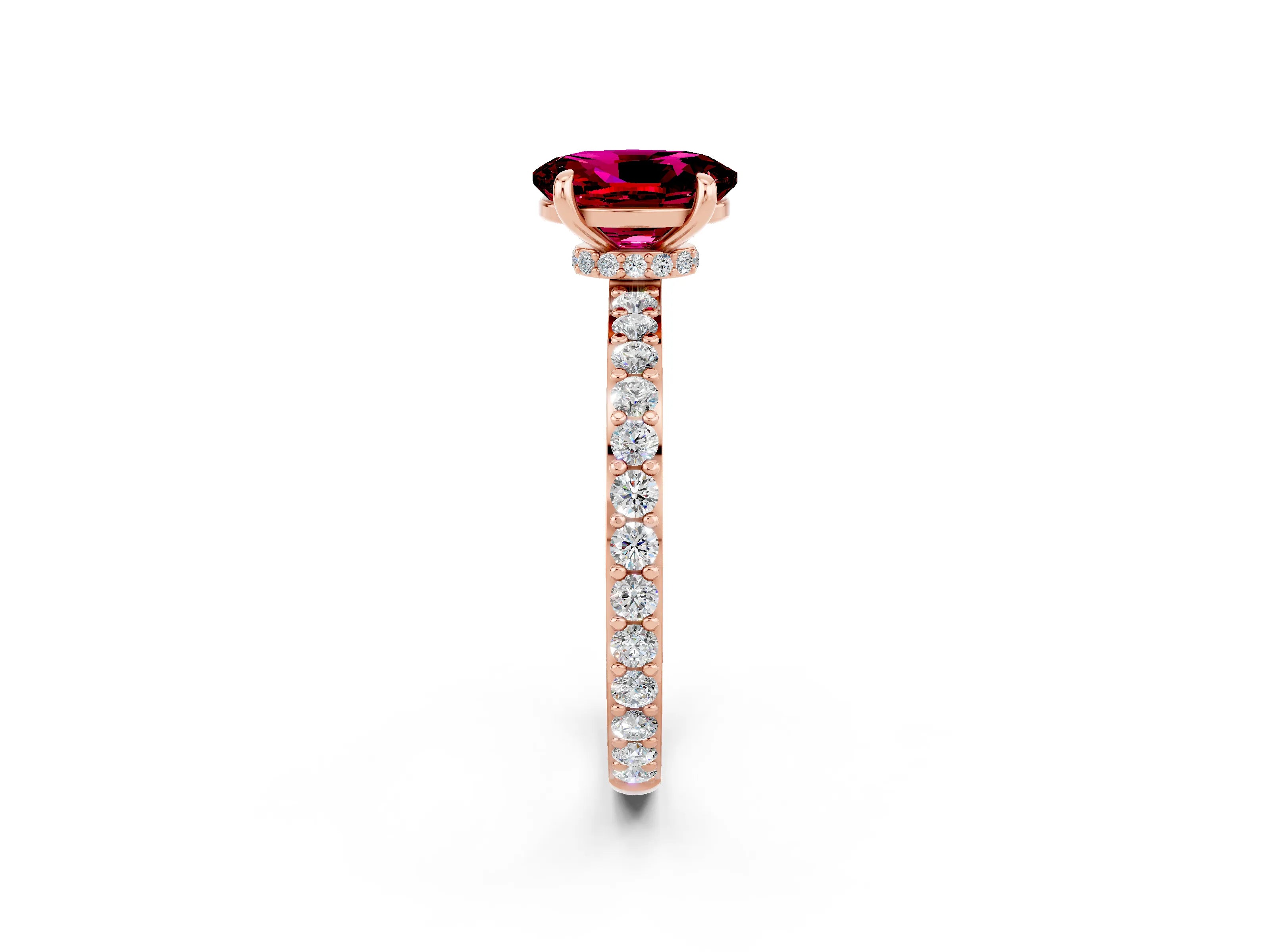 Rose gold Oval Cut Garnet Solitaire Engagement Ring with Pavé Band and Four-Prong Setting_2