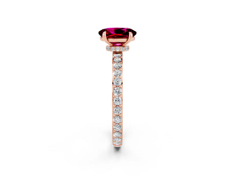 Rose gold Oval Cut Garnet Solitaire Engagement Ring with Pavé Band and Four-Prong Setting_2