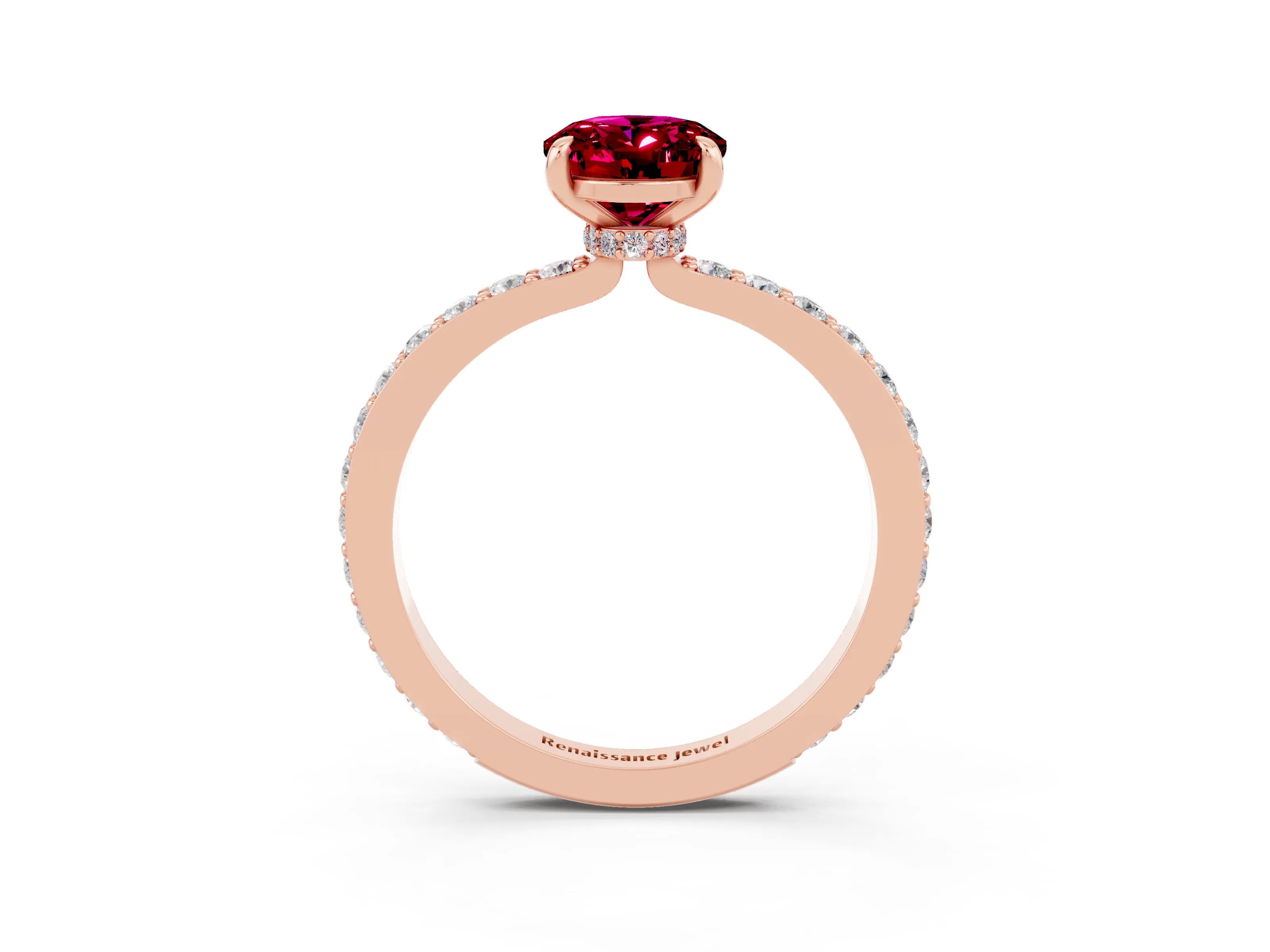 Rose gold Oval Cut Garnet Solitaire Engagement Ring with Pavé Band and Four-Prong Setting_3