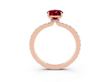 Rose gold Oval Cut Garnet Solitaire Engagement Ring with Pavé Band and Four-Prong Setting_3
