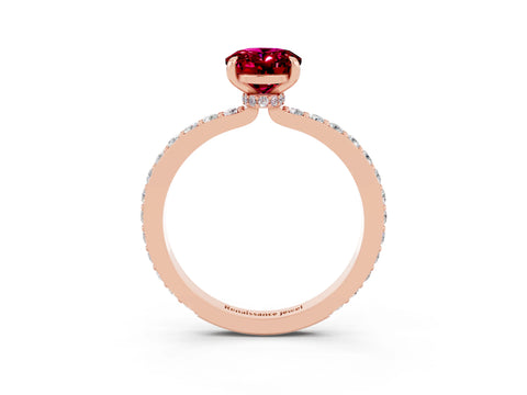 Rose gold Oval Cut Garnet Solitaire Engagement Ring with Pavé Band and Four-Prong Setting_3