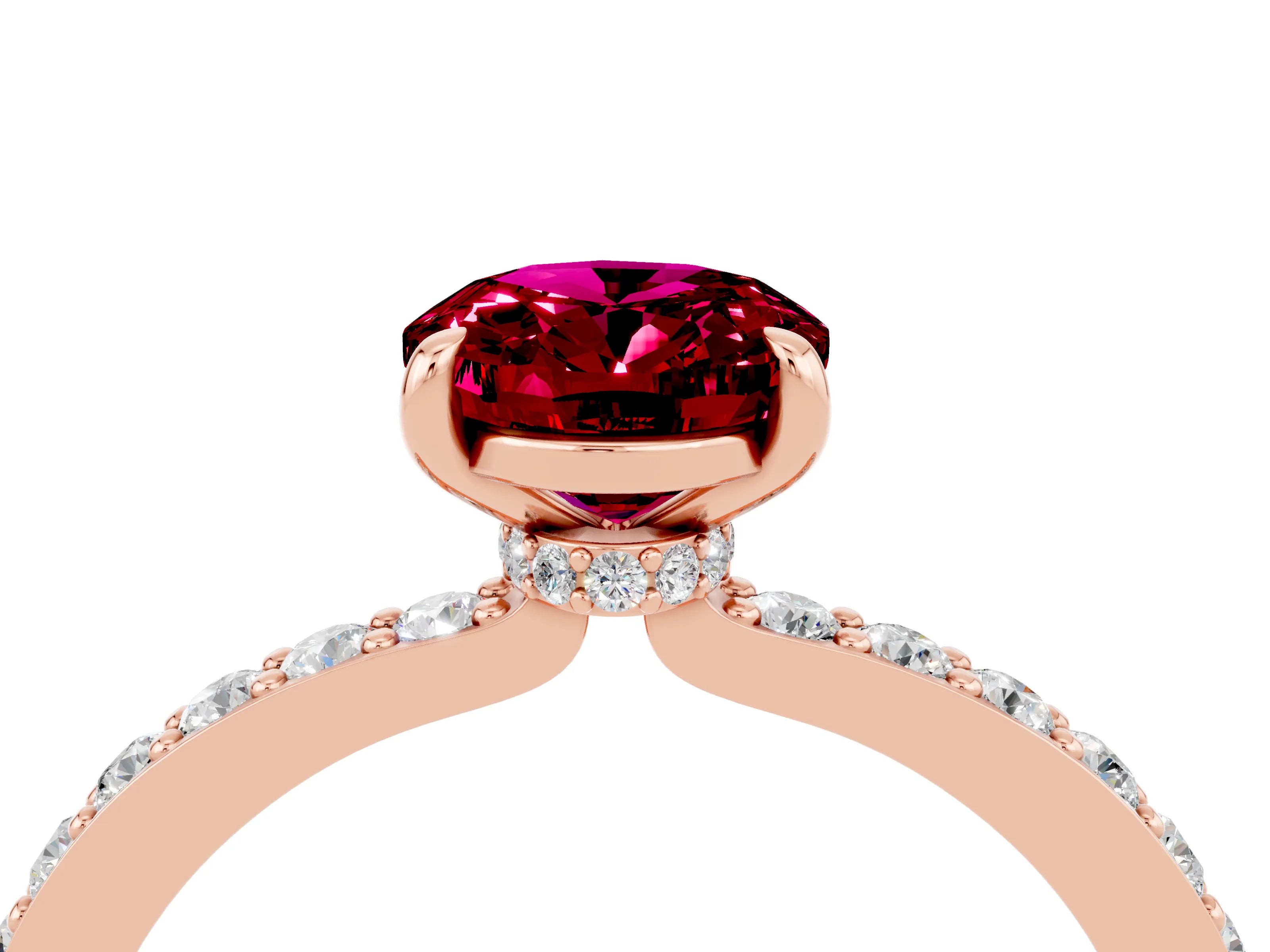 Rose gold Oval Cut Garnet Solitaire Engagement Ring with Pavé Band and Four-Prong Setting_4