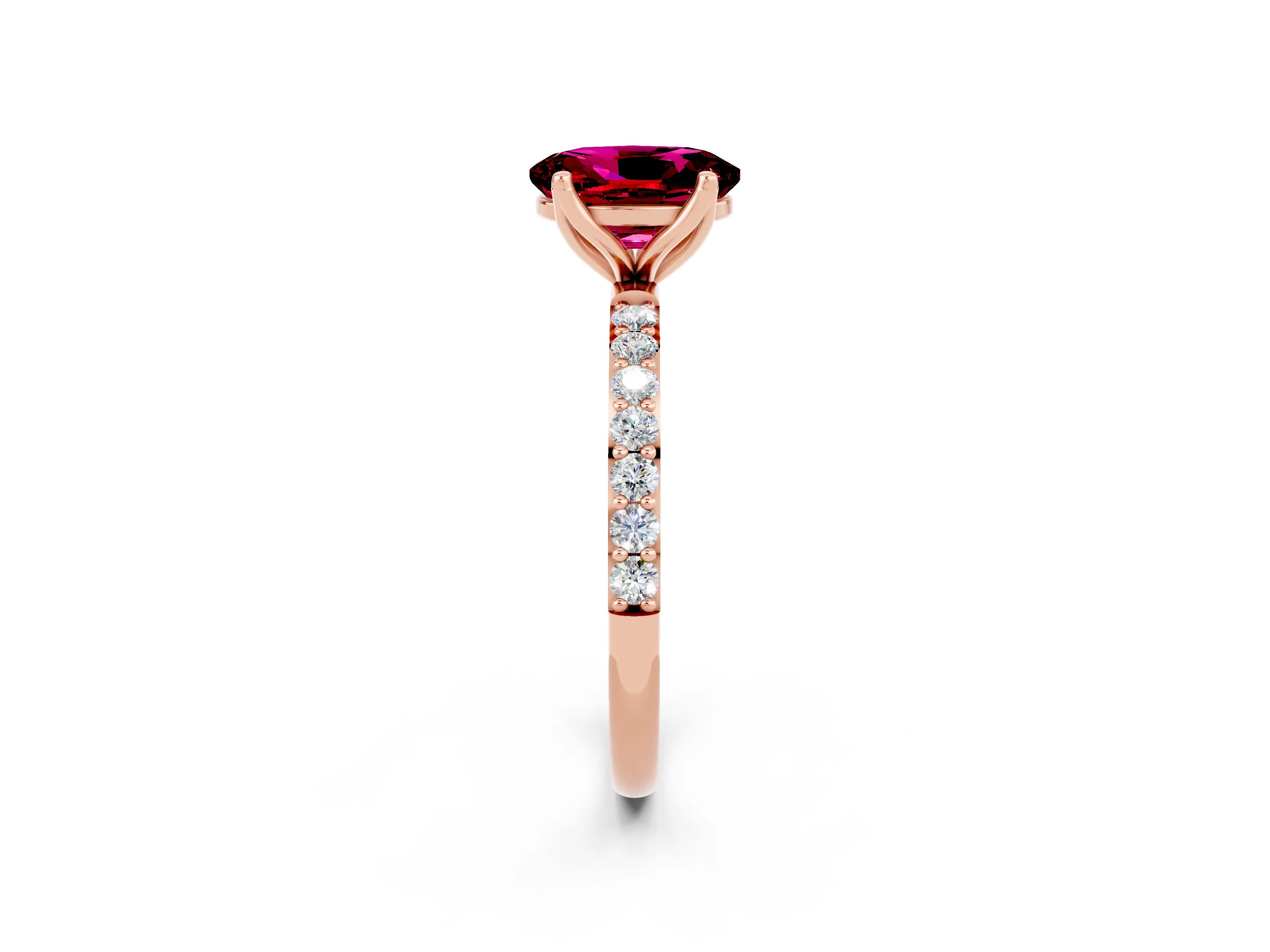 Rose gold Oval Cut Garnet Solitaire Engagement Ring with Pavé Band and Prong Setting_2