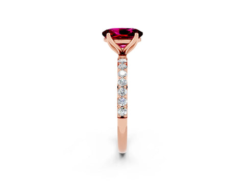 Rose gold Oval Cut Garnet Solitaire Engagement Ring with Pavé Band and Prong Setting_2