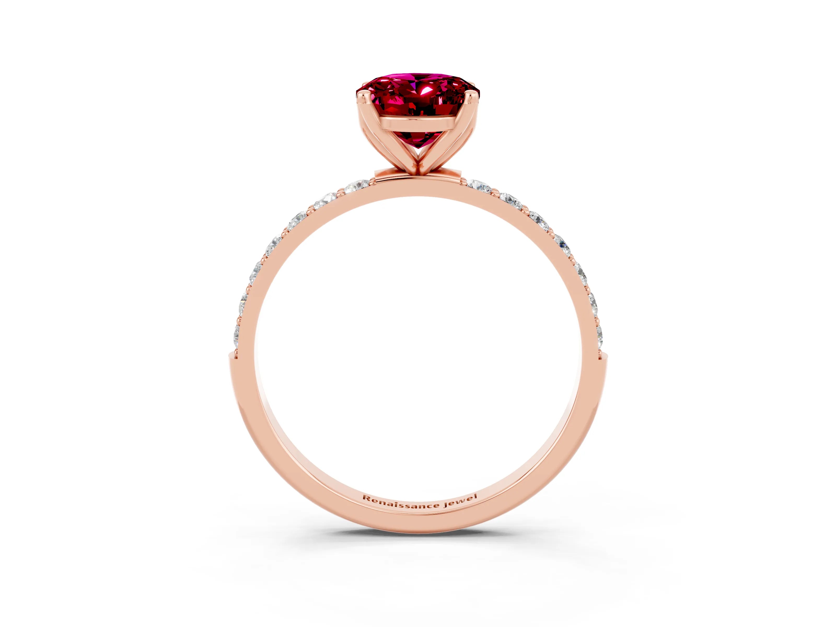 Rose gold Oval Cut Garnet Solitaire Engagement Ring with Pavé Band and Prong Setting_3