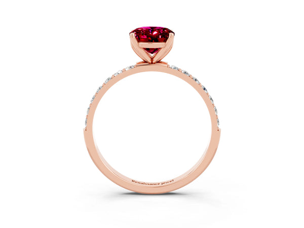 Rose gold Oval Cut Garnet Solitaire Engagement Ring with Round  Pavé Band and Prong Setting