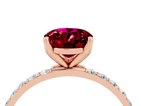 Rose gold Oval Cut Garnet Solitaire Engagement Ring with Pavé Band and Prong Setting_4