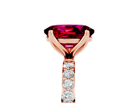 Rose gold Oval Cut Garnet Solitaire Engagement Ring with Pavé Band and Prong Setting_5