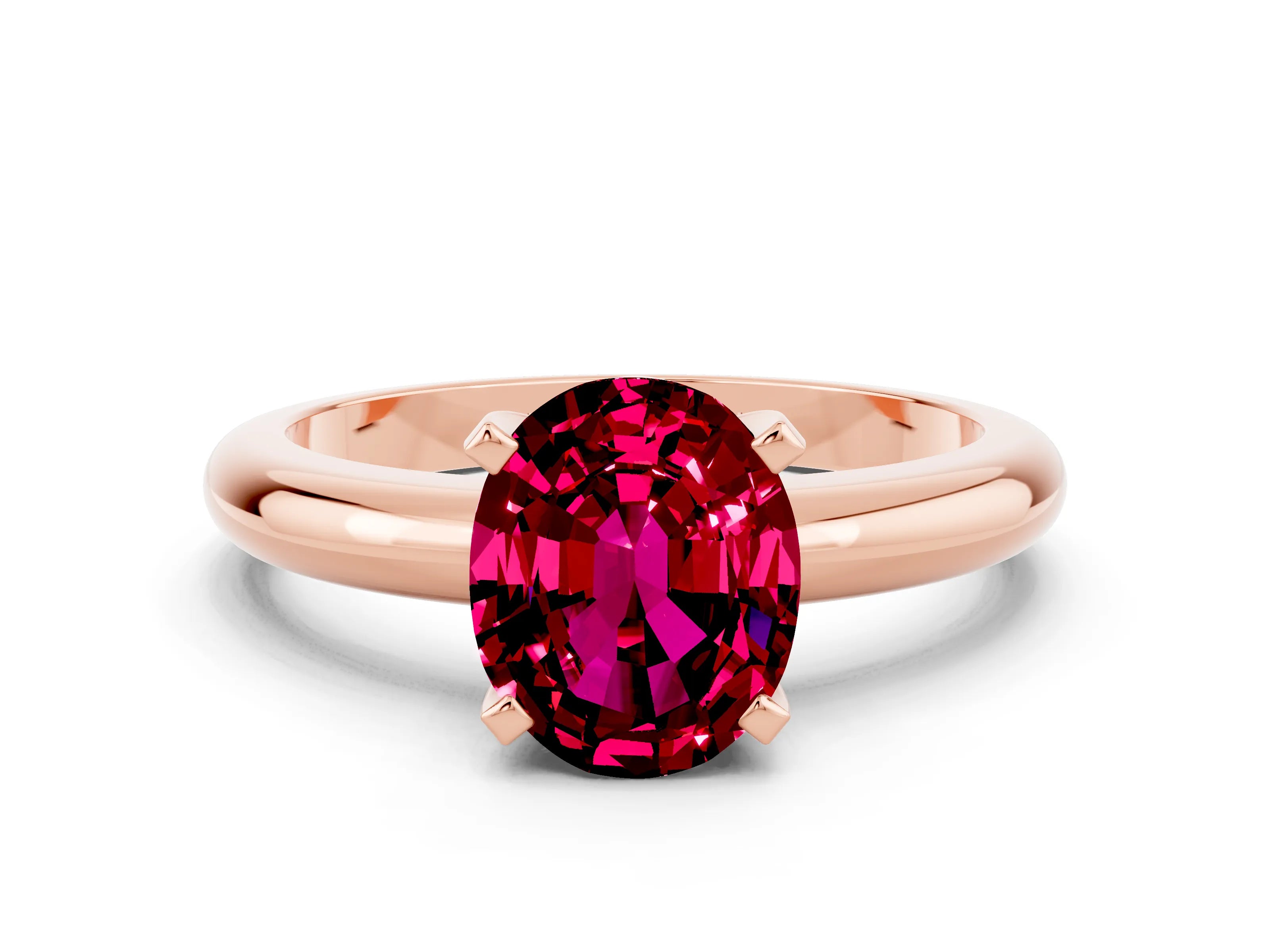Rose gold Oval Cut Garnet Solitaire Engagement Ring with Round Band and Four-Prong Setting
