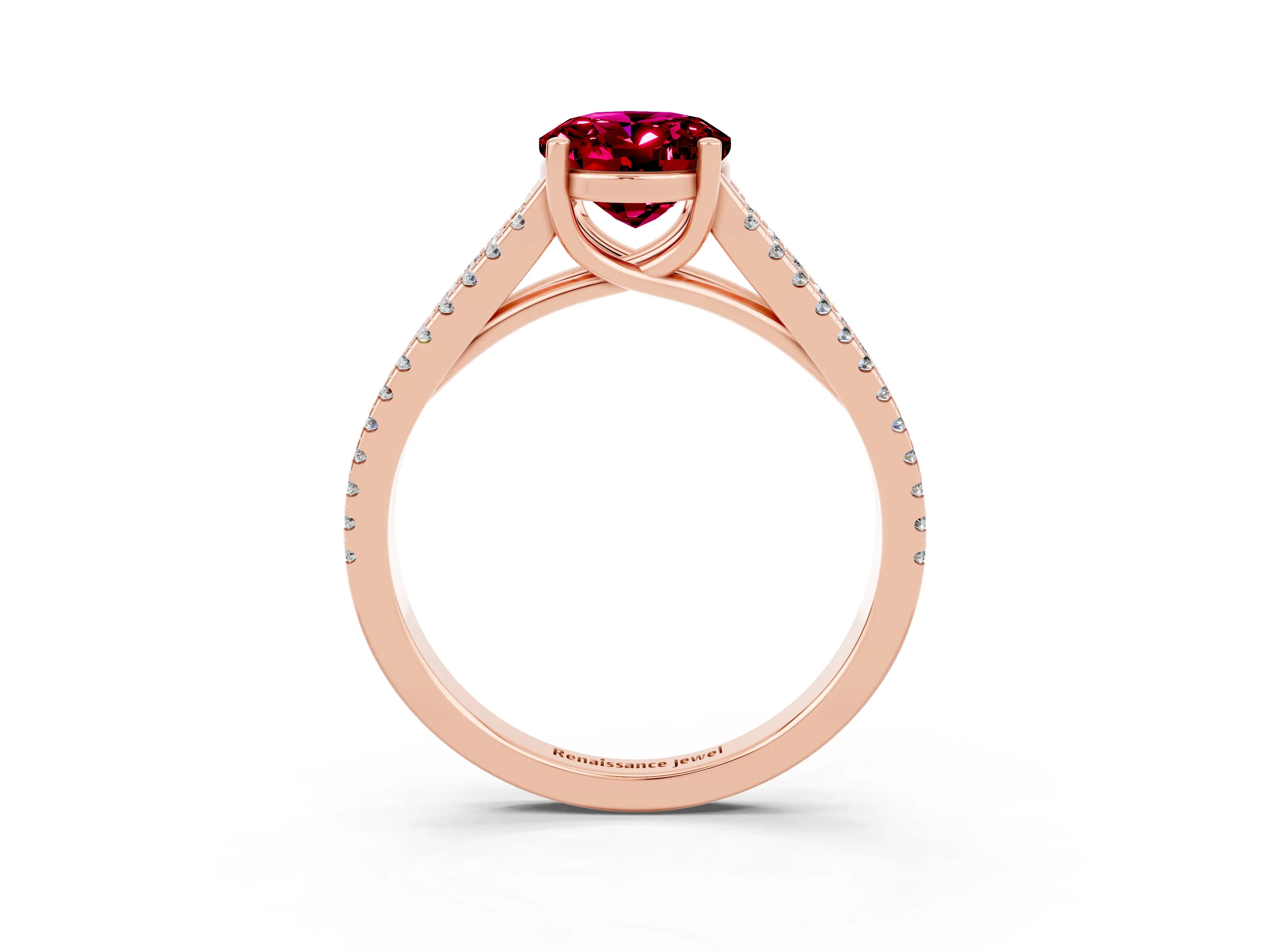 Rose gold Oval Cut Garnet Solitaire Engagement Ring with Split Shank Pavé Band_3