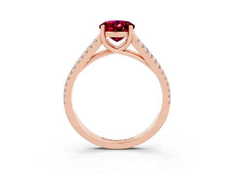 Rose gold Oval Cut Garnet Solitaire Engagement Ring with Split Shank Pavé Band_3