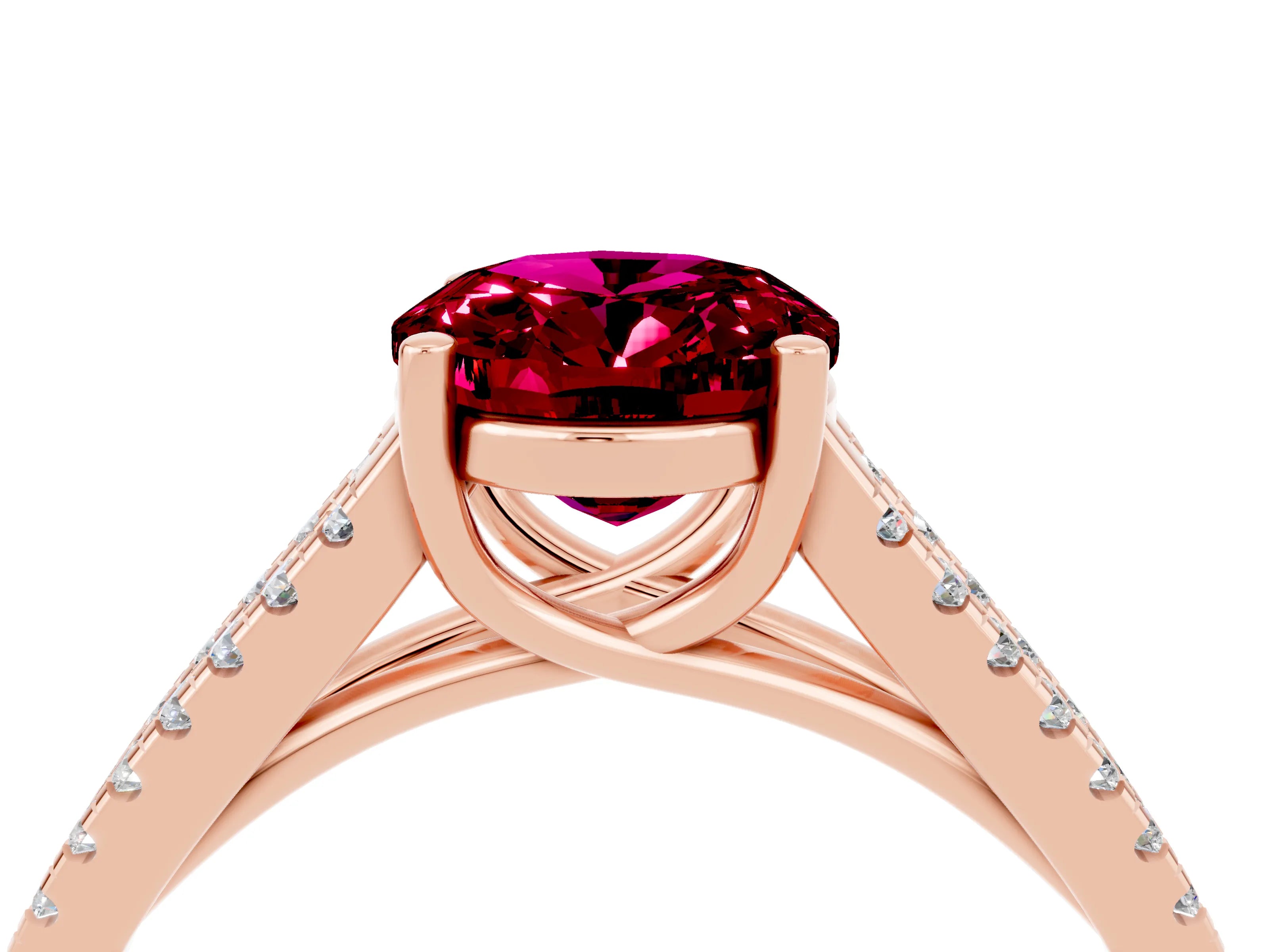 Rose gold Oval Cut Garnet Solitaire Engagement Ring with Split Shank Pavé Band_4