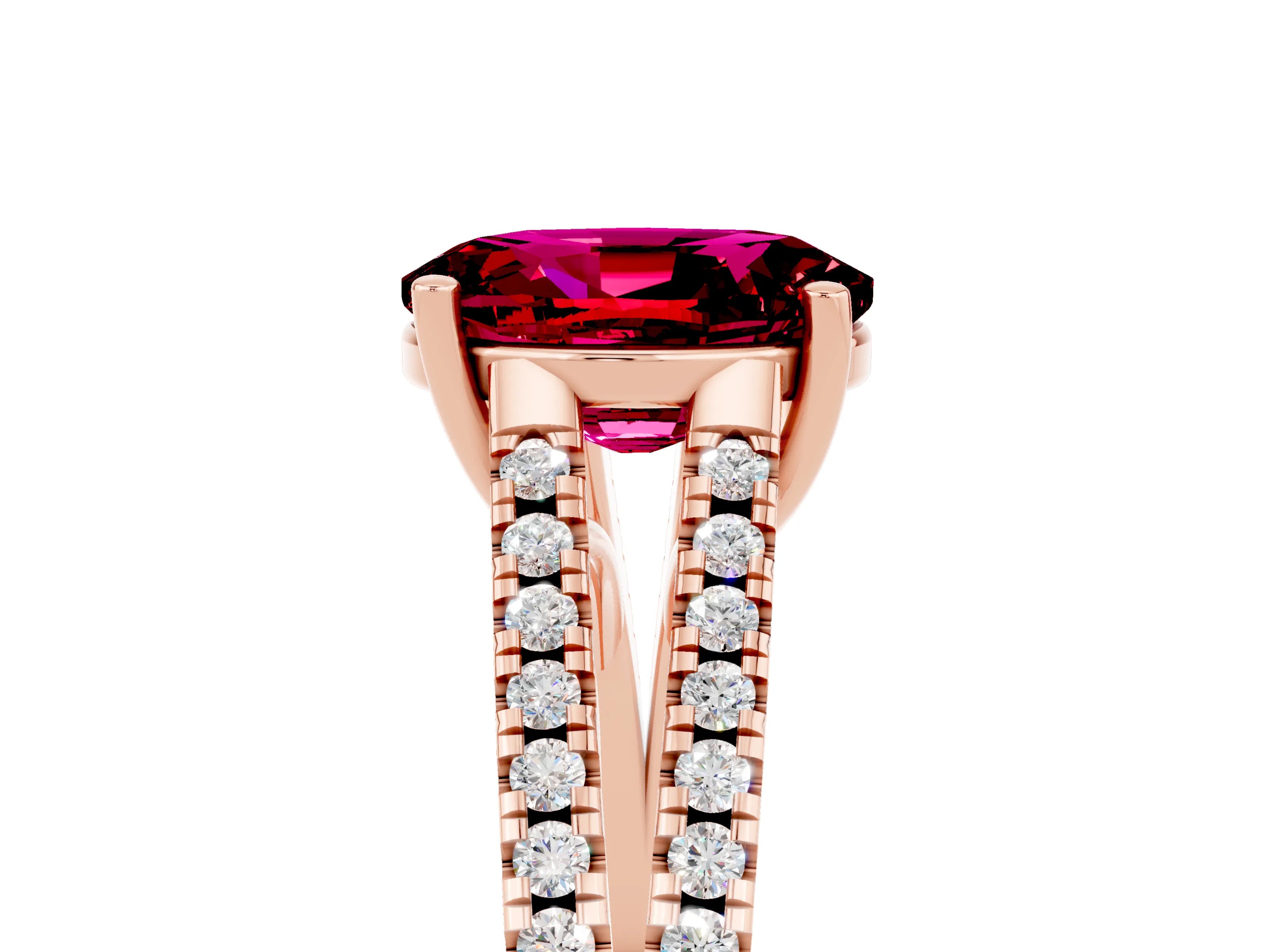 Rose gold Oval Cut Garnet Solitaire Engagement Ring with Split Shank Pavé Band_5