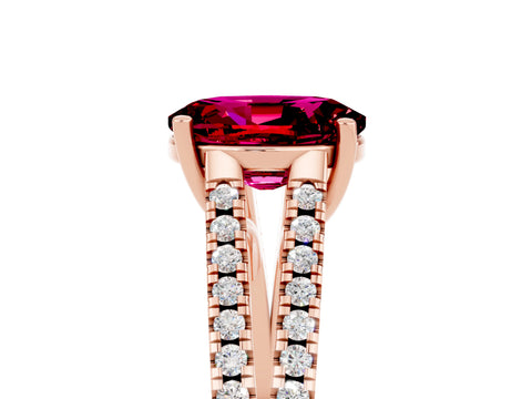 Rose gold Oval Cut Garnet Solitaire Engagement Ring with Split Shank Pavé Band_5